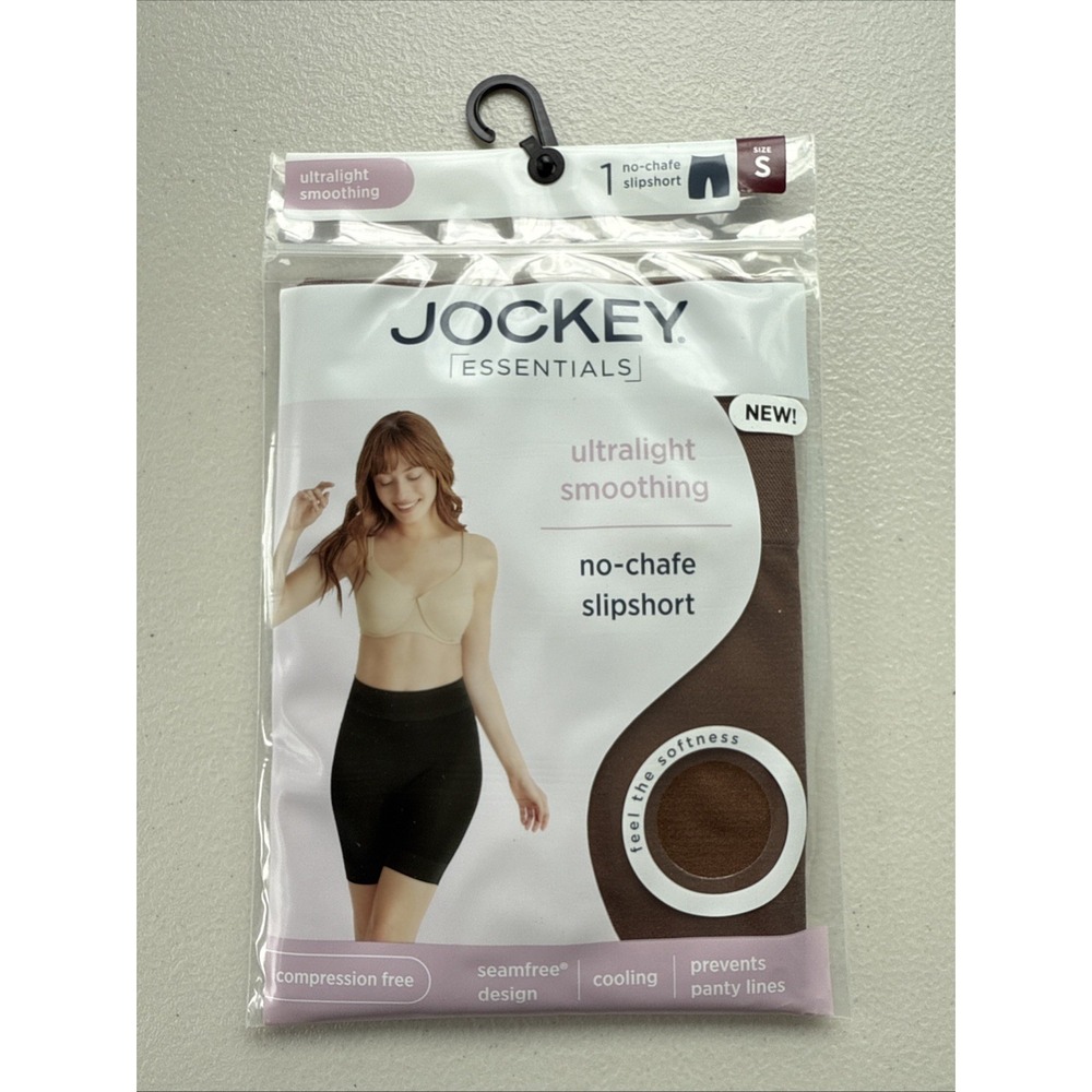 Jockey Essentials Womens‎ SMALL No Chafe Slipshort BROWN Smoothing